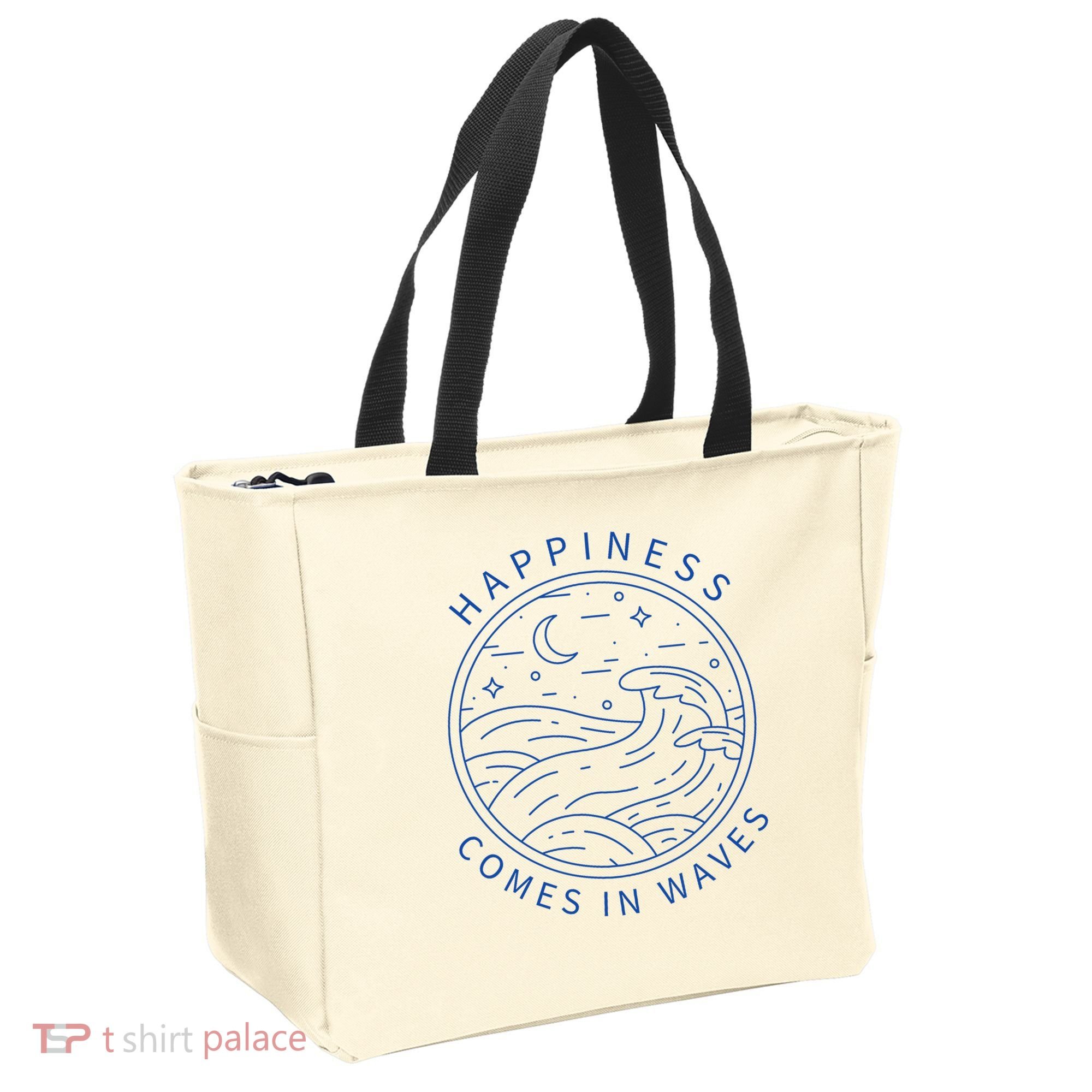 Happiness Comes In Waves Wave Surfer Surf Ocean Beach Lover Tote Bag