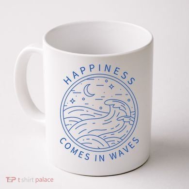 Happiness Comes In Waves Wave Surfer Surf Ocean Beach Lover Coffee Mug