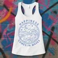 Happiness Comes In Waves Wave Surfer Surf Ocean Beach Lover Women's Tank Top thumb 3