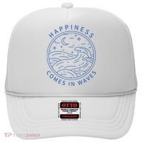 Happiness Comes In Waves Wave Surfer Surf Ocean Beach Lover Hat thumb 0