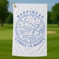 Happiness Comes In Waves Wave Surfer Surf Ocean Beach Lover Golf Towel thumb 1
