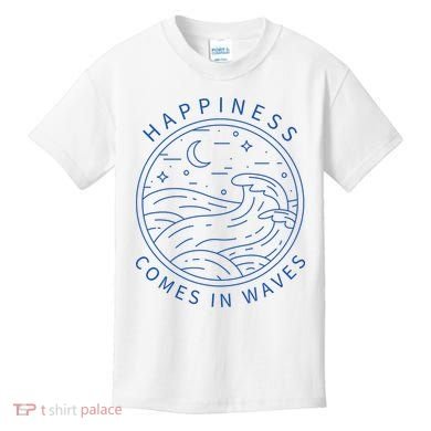 Happiness Comes In Waves Wave Surfer Surf Ocean Beach Lover Kids T-Shirt