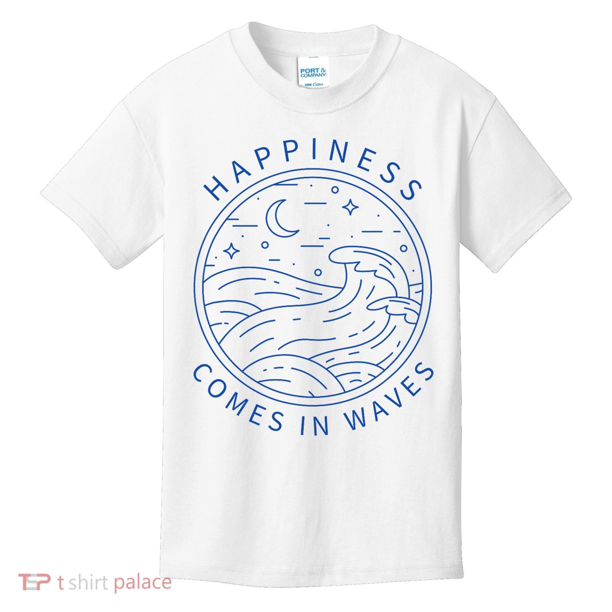 Happiness Comes In Waves Wave Surfer Surf Ocean Beach Lover Kids T-Shirt