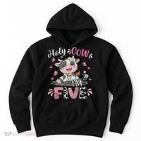 Holy Cow I'm Five 5 Years Old 5th Birthday Girl Outfit Hoodie thumb 0