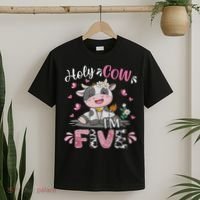 Holy Cow I'm Five 5 Years Old 5th Birthday Girl Outfit T-Shirt thumb 2