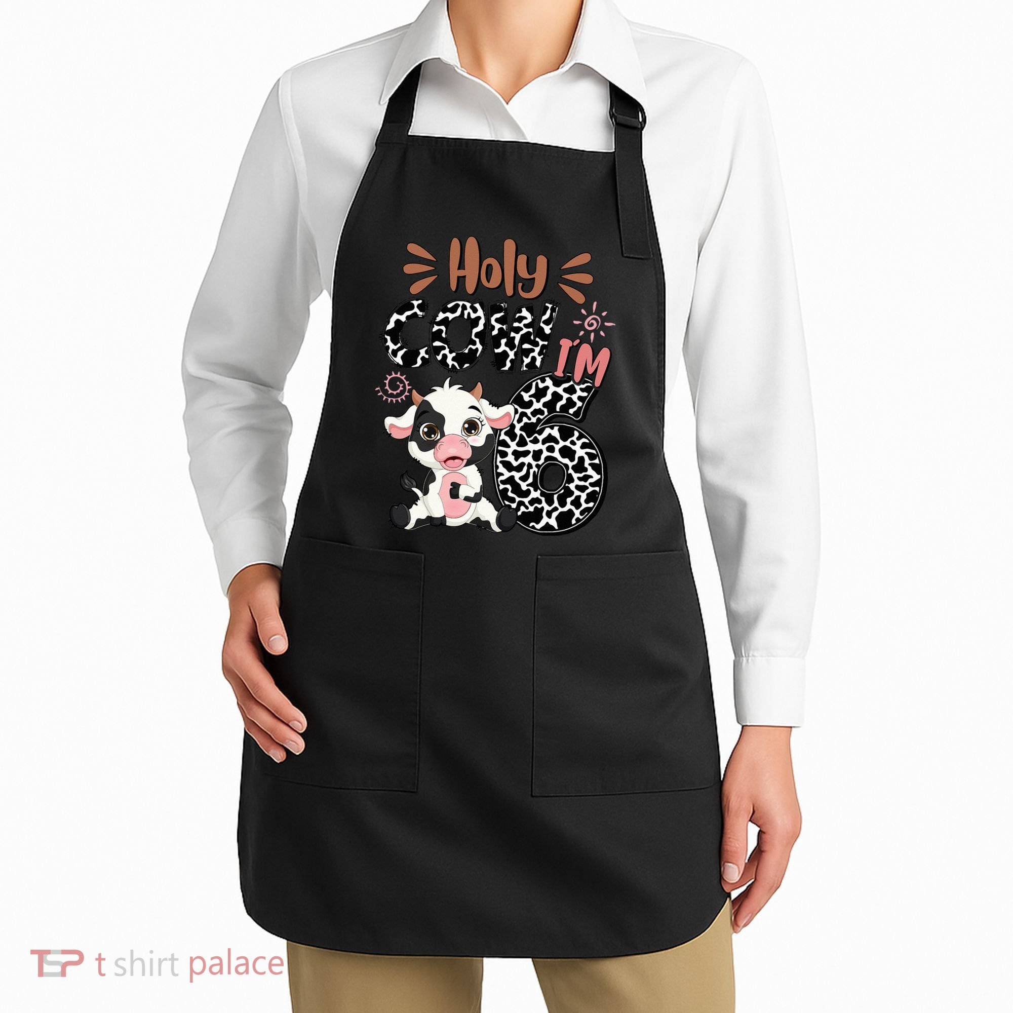 Holy Cow I'm 6 Birthday 6th Cow Farm Animals Bday Apron