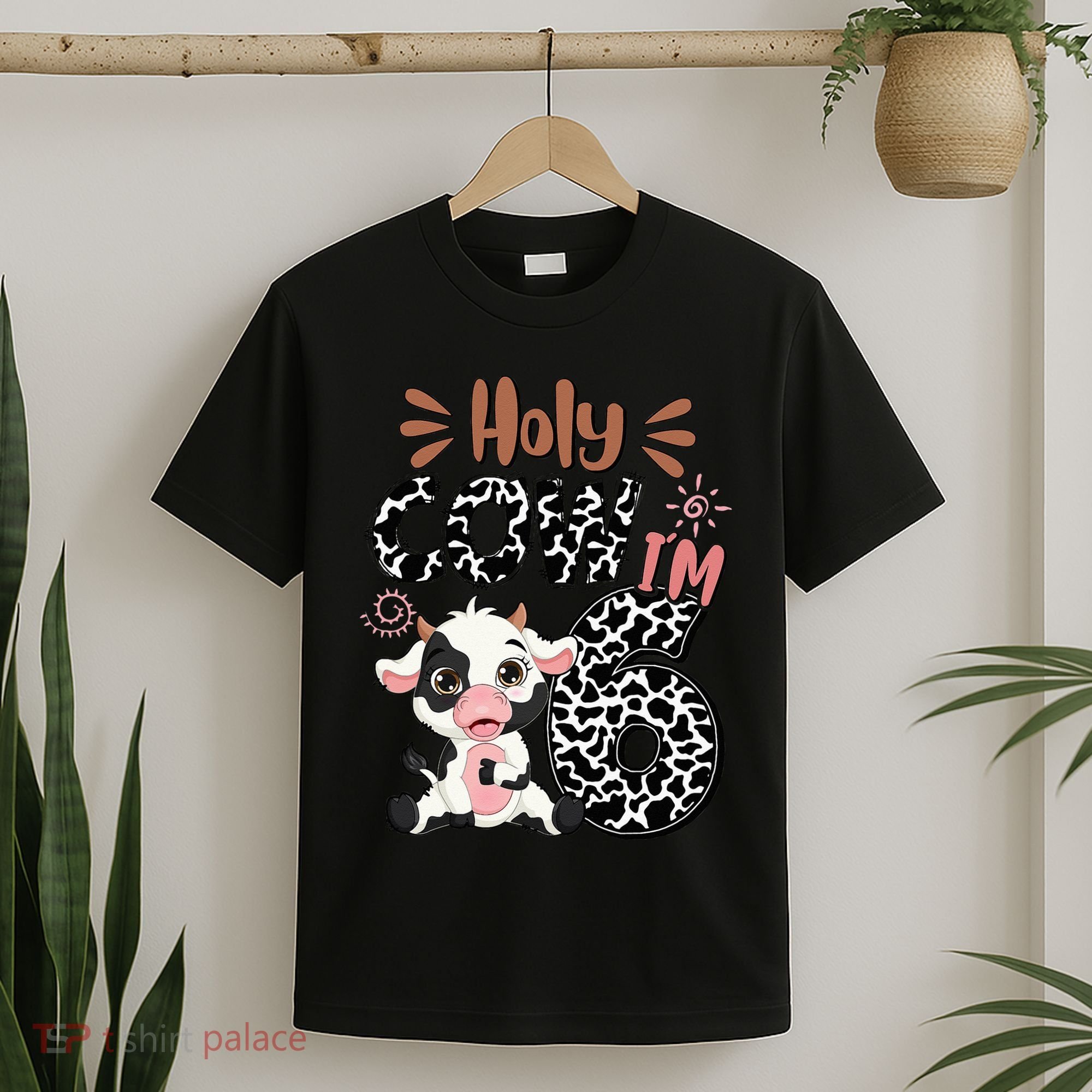 Holy Cow I'm 6 Birthday 6th Cow Farm Animals Bday T-Shirt