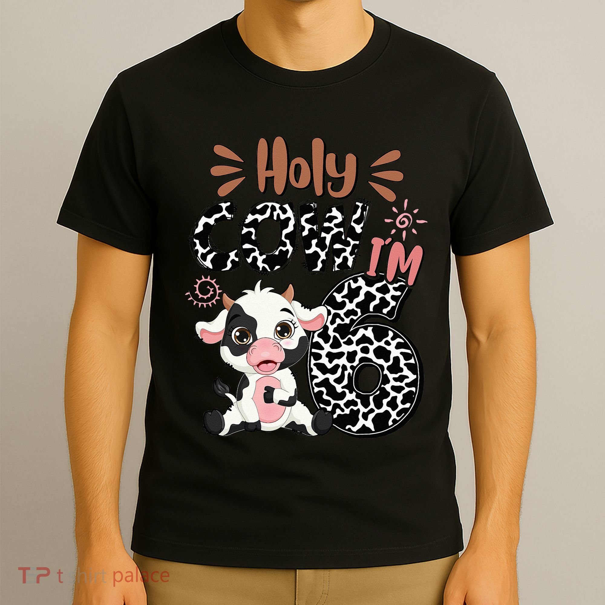 Holy Cow I'm 6 Birthday 6th Cow Farm Animals Bday T-Shirt