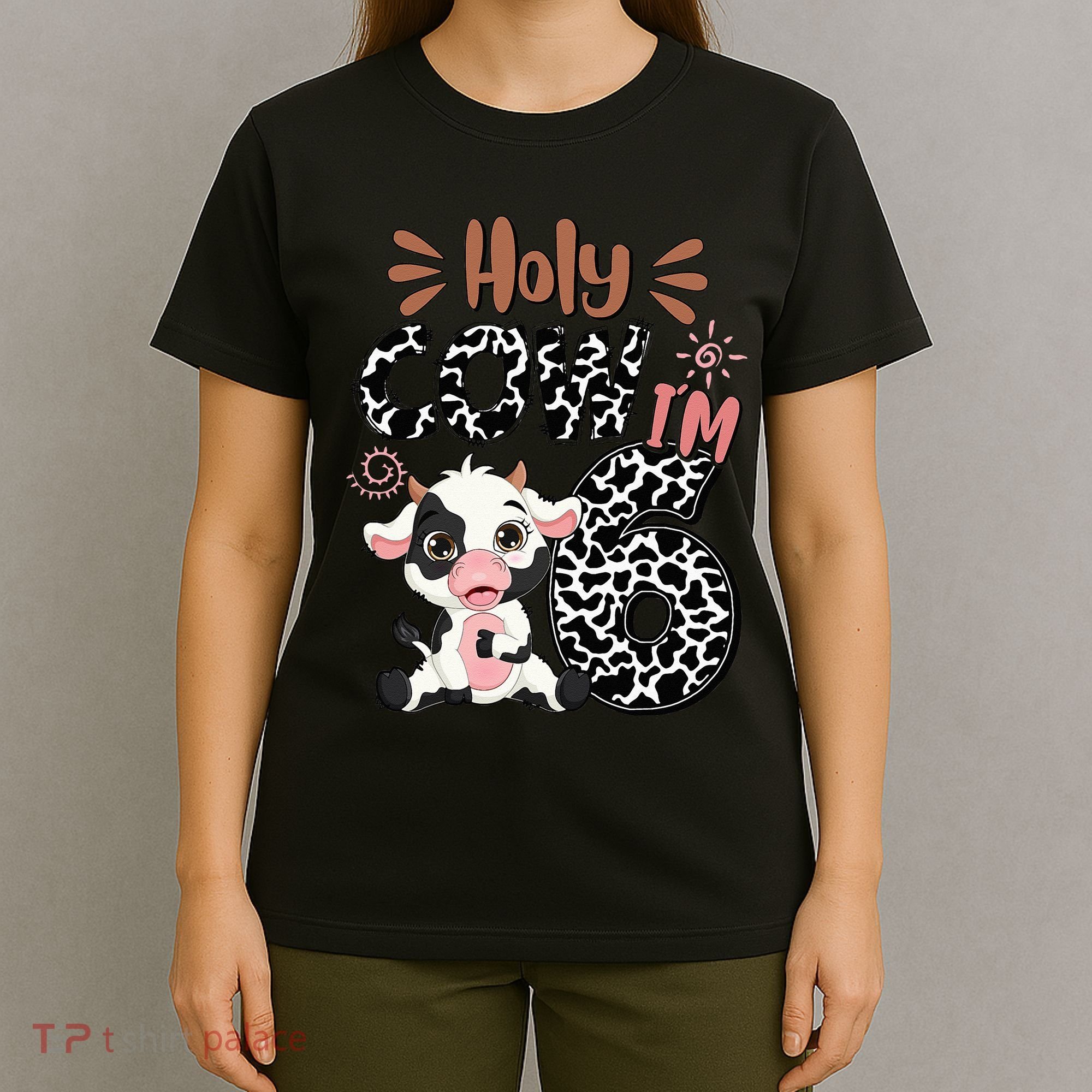 Holy Cow I'm 6 Birthday 6th Cow Farm Animals Bday T-Shirt