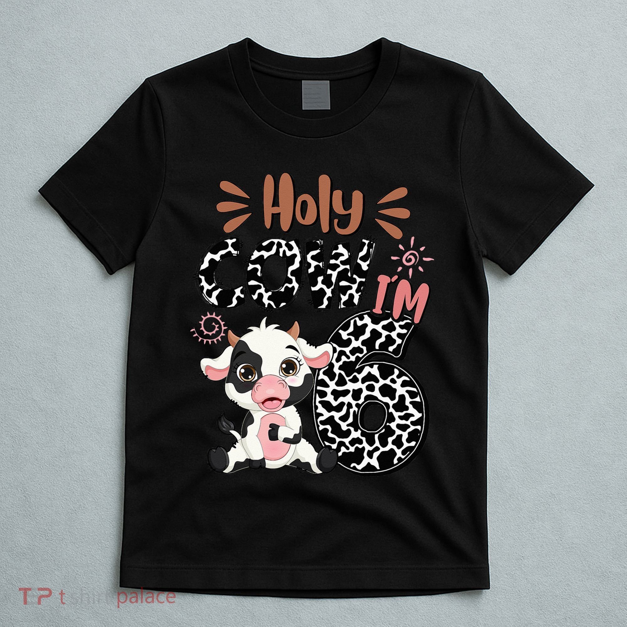 Holy Cow I'm 6 Birthday 6th Cow Farm Animals Bday T-Shirt