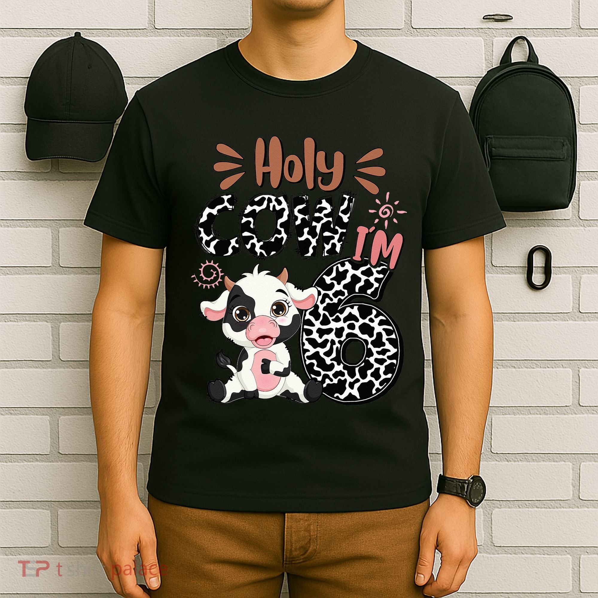 Holy Cow I'm 6 Birthday 6th Cow Farm Animals Bday T-Shirt