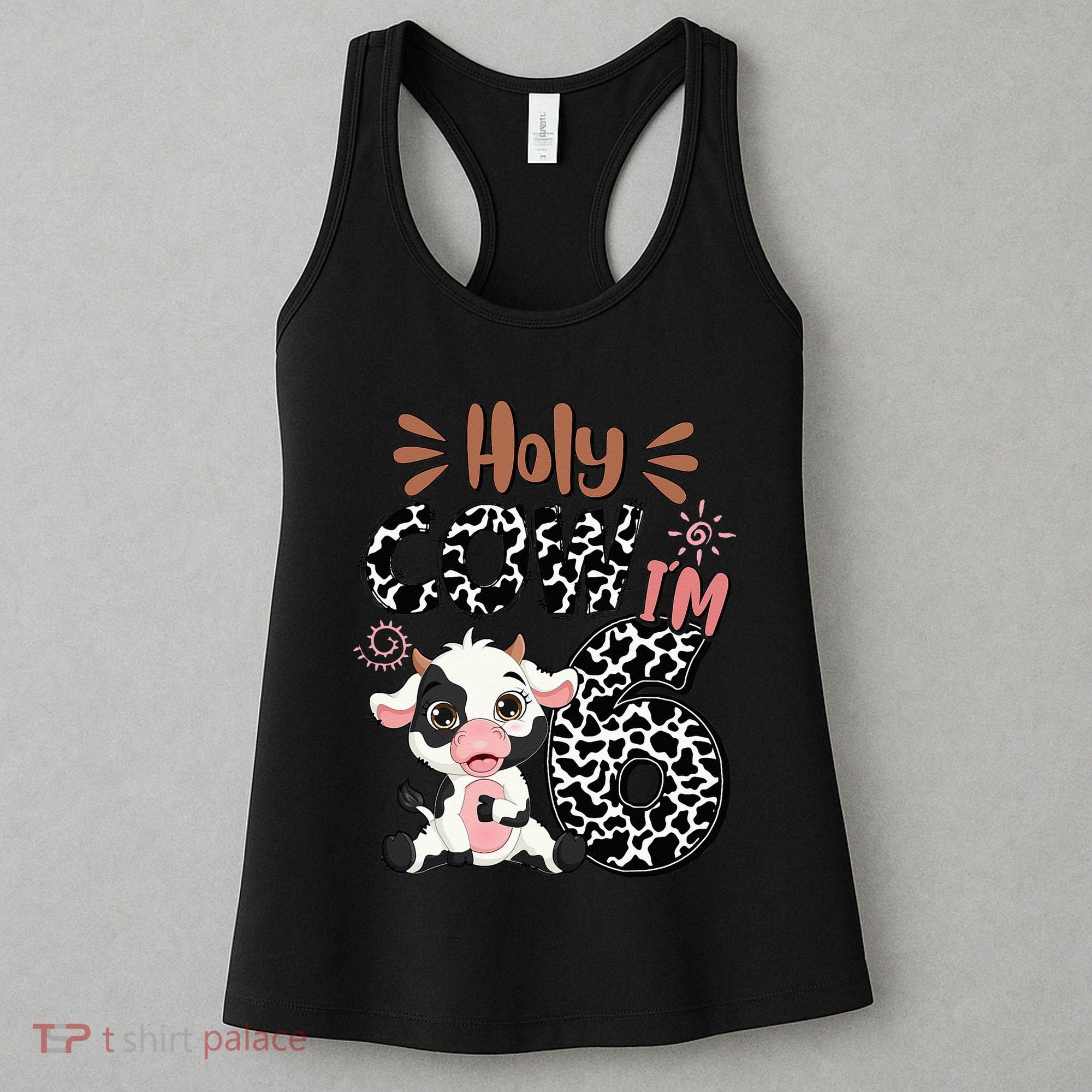 Holy Cow I'm 6 Birthday 6th Cow Farm Animals Bday Women's Tank Top