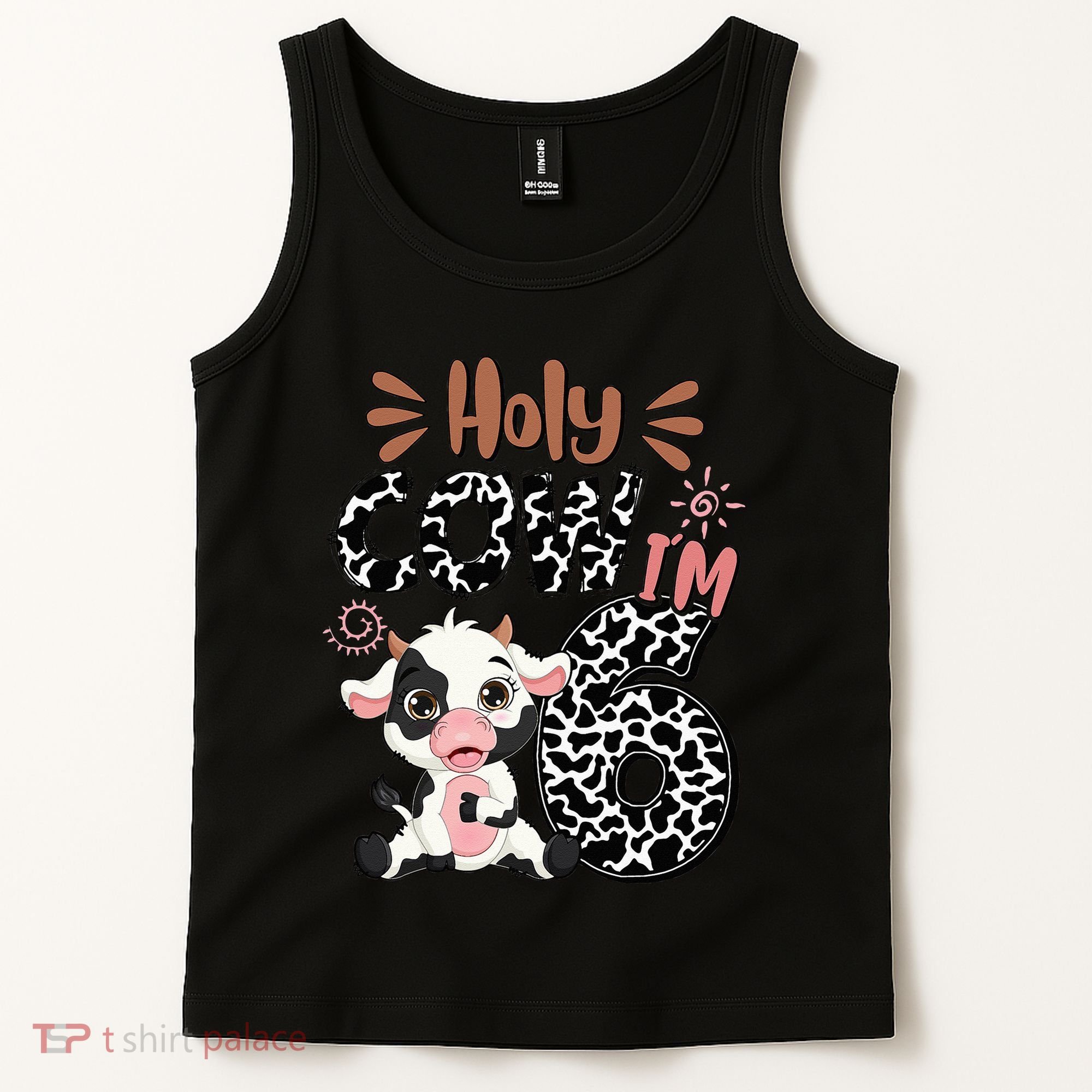Holy Cow I'm 6 Birthday 6th Cow Farm Animals Bday Tank Top