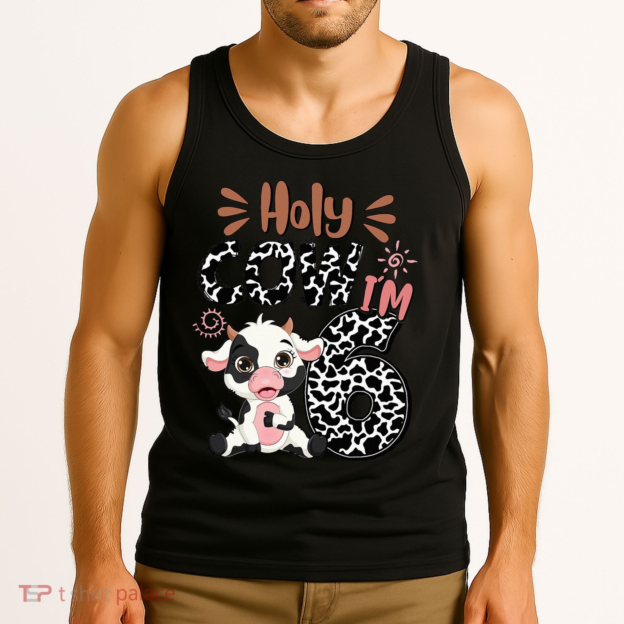 Holy Cow I'm 6 Birthday 6th Cow Farm Animals Bday Tank Top