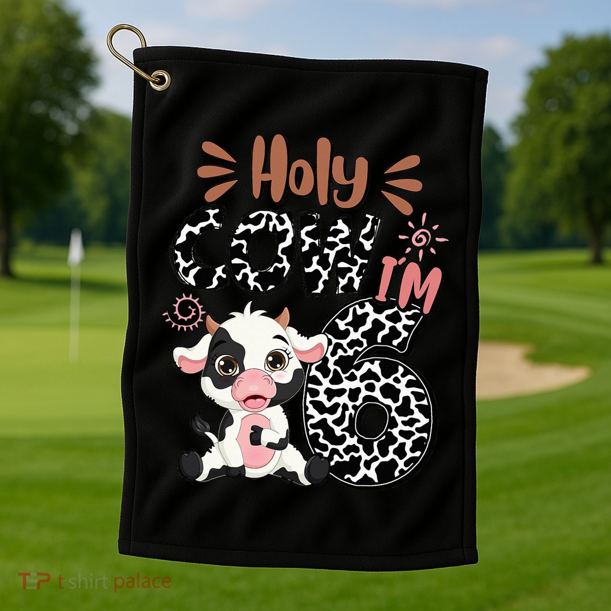 Holy Cow I'm 6 Birthday 6th Cow Farm Animals Bday Golf Towel