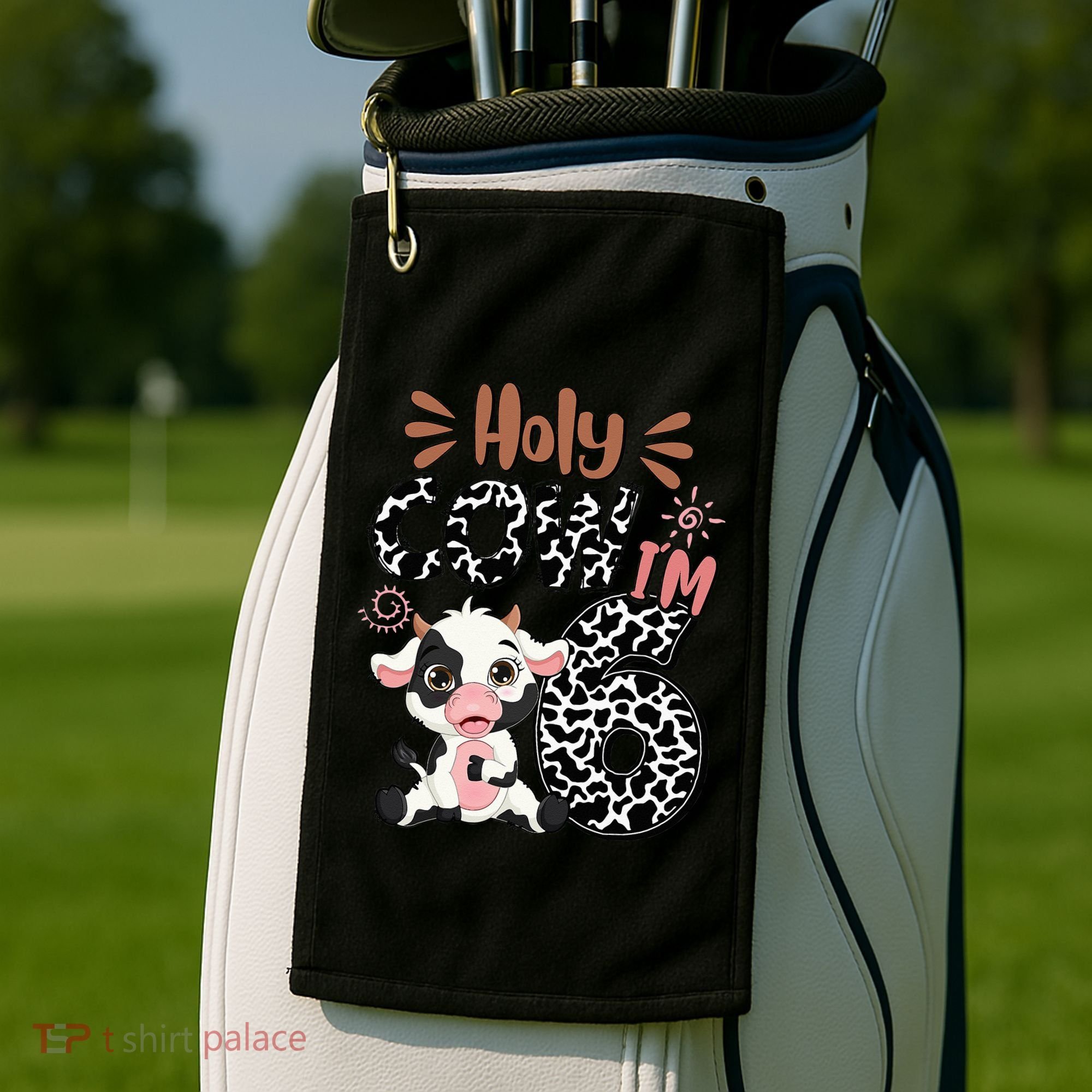Holy Cow I'm 6 Birthday 6th Cow Farm Animals Bday Golf Towel