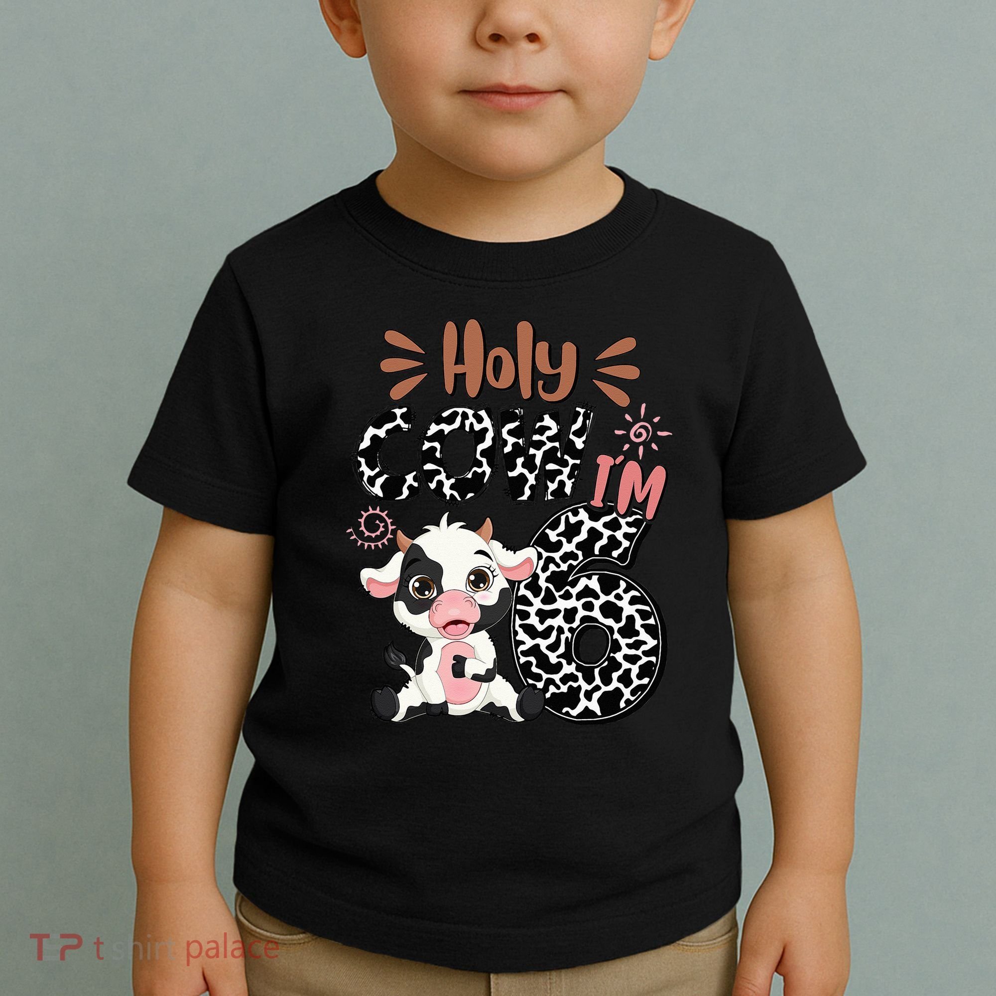 Holy Cow I'm 6 Birthday 6th Cow Farm Animals Bday Toddler T-Shirt