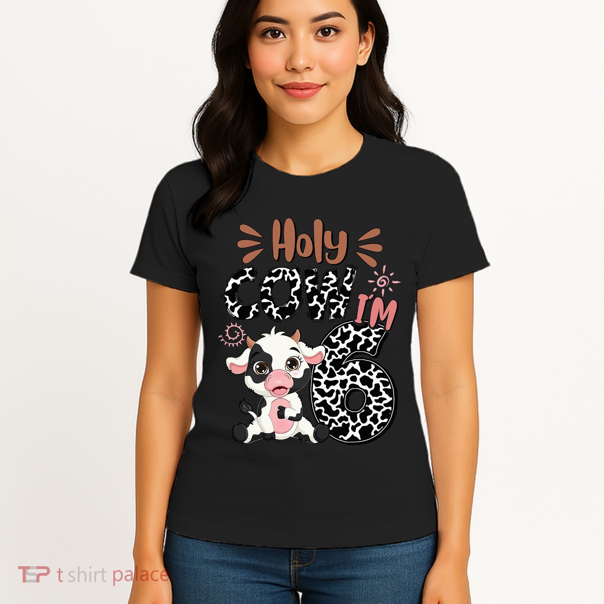 Holy Cow I'm 6 Birthday 6th Cow Farm Animals Bday Women's T-Shirt