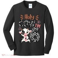 Holy Cow I'm 6 Birthday 6th Cow Farm Animals Bday Kids Long Sleeve Shirt thumb 0