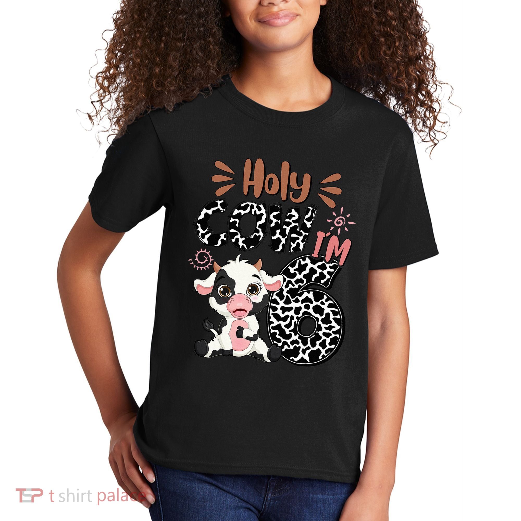 Holy Cow I'm 6 Birthday 6th Cow Farm Animals Bday Kids T-Shirt