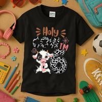 Holy Cow I'm 6 Birthday 6th Cow Farm Animals Bday Kids T-Shirt thumb 3
