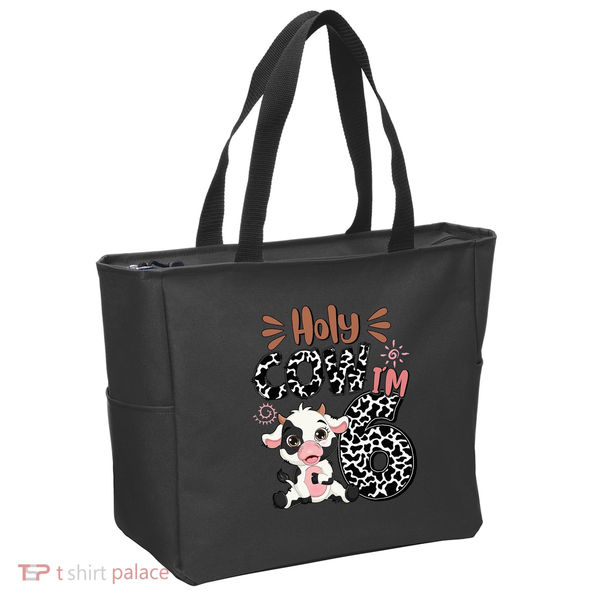 Holy Cow I'm 6 Birthday 6th Cow Farm Animals Bday Tote Bag