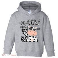 Holy Cow Im 3 Birthday Boy 3rd Cow Farm Animals Bday Toddler Hoodie thumb 0