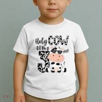 Holy Cow Im 3 Birthday Boy 3rd Cow Farm Animals Bday Toddler T-Shirt thumb 2