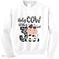 Holy Cow Im 3 Birthday Boy 3rd Cow Farm Animals Bday Kids Sweatshirt thumb 0