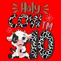 Holy Cow I'm 10 Birthday 10th Cow Farm Animals Bday Santa Hat thumb 1