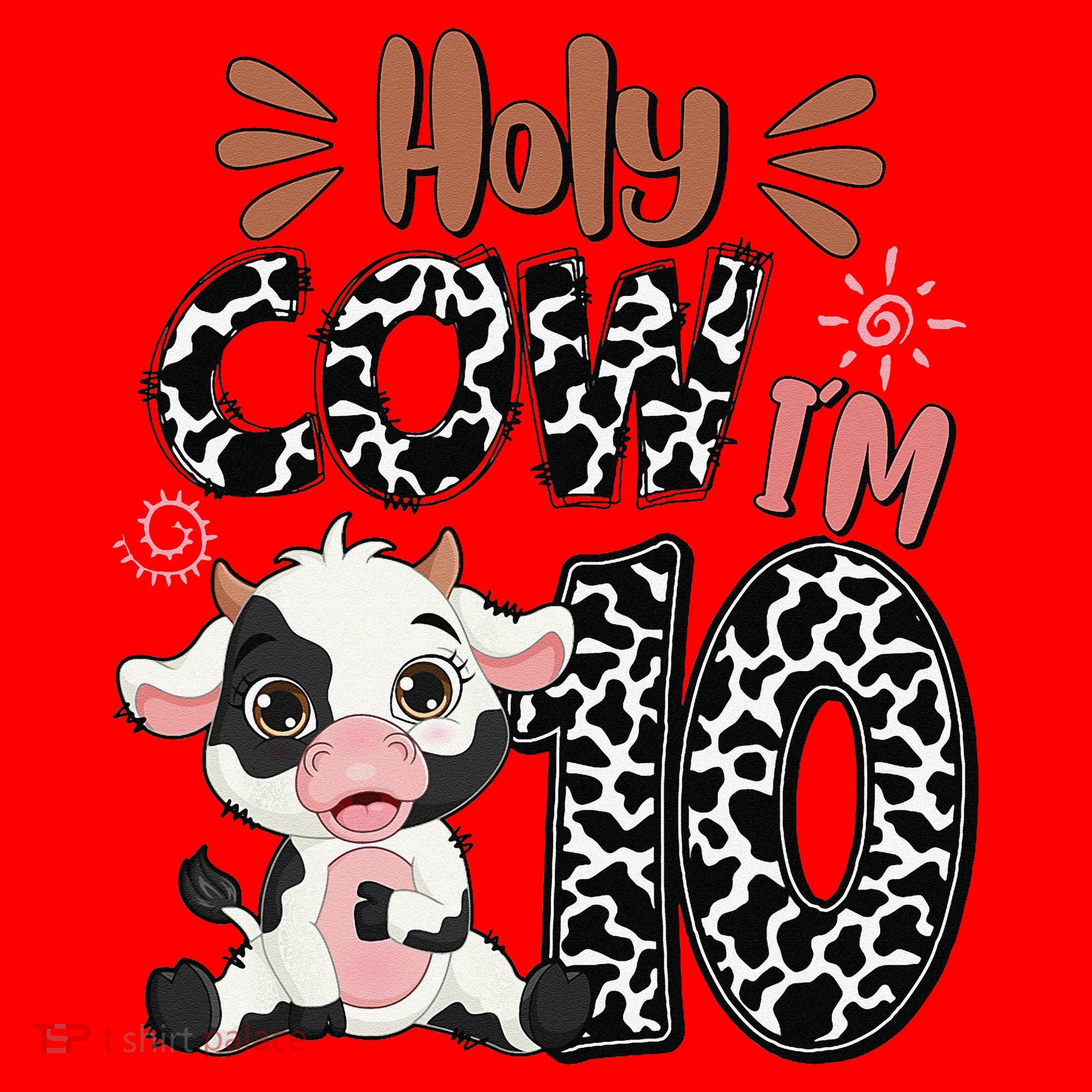 Holy Cow I'm 10 Birthday 10th Cow Farm Animals Bday Santa Hat