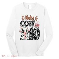 Holy Cow I'm 10 Birthday 10th Cow Farm Animals Bday Long Sleeve Shirt thumb 0