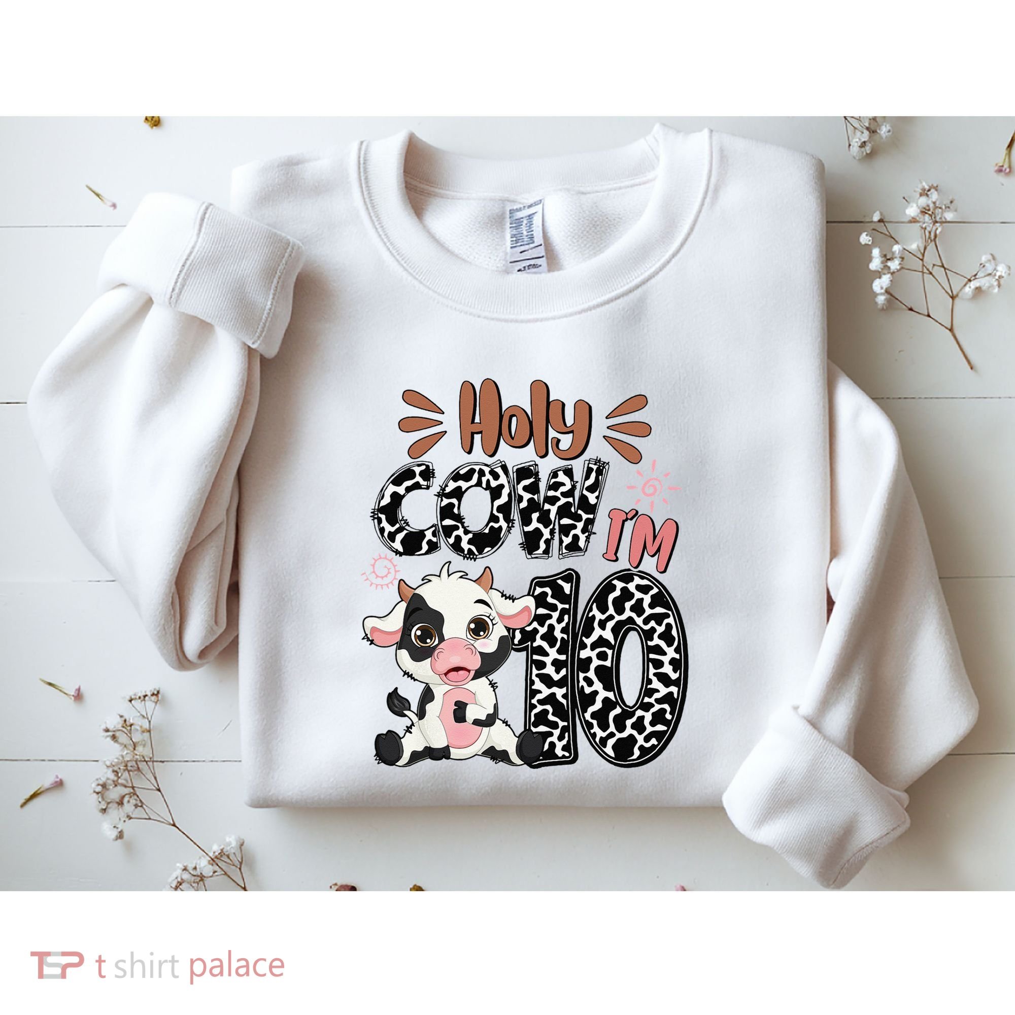 Holy Cow I'm 10 Birthday 10th Cow Farm Animals Bday Sweatshirt