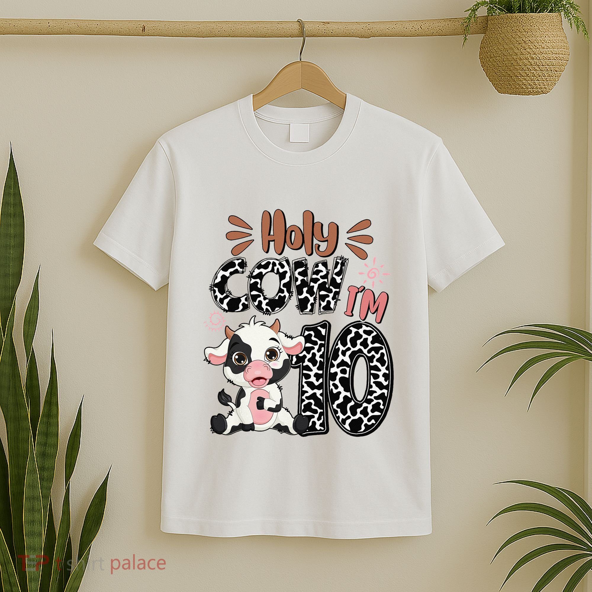 Holy Cow I'm 10 Birthday 10th Cow Farm Animals Bday T-Shirt