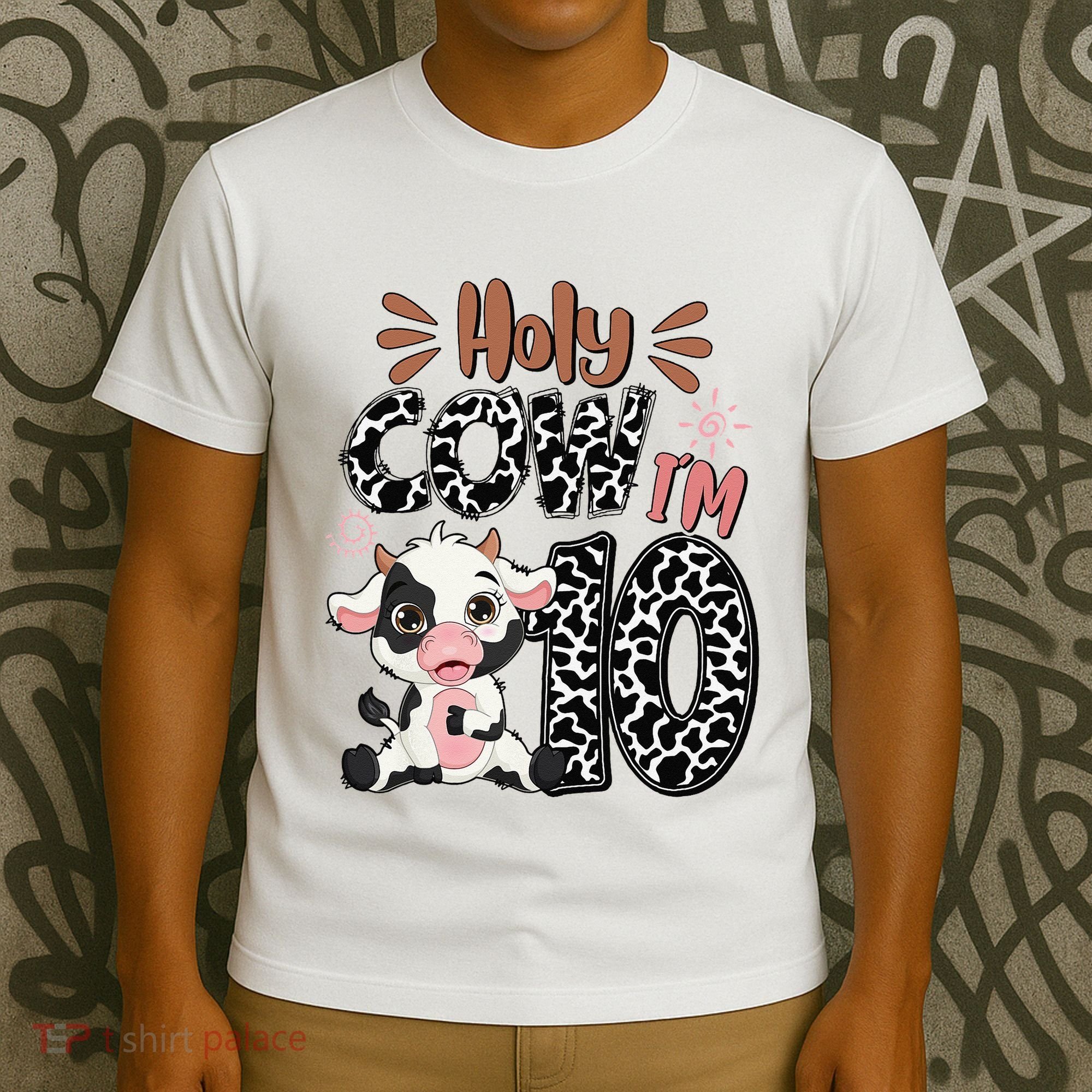 Holy Cow I'm 10 Birthday 10th Cow Farm Animals Bday T-Shirt