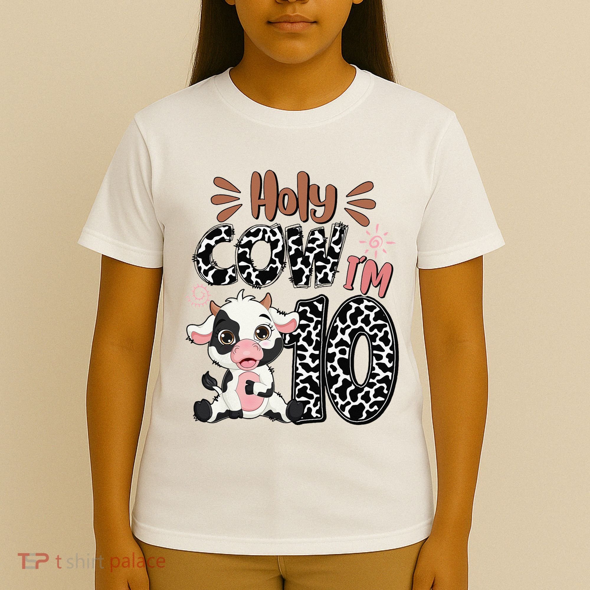 Holy Cow I'm 10 Birthday 10th Cow Farm Animals Bday T-Shirt