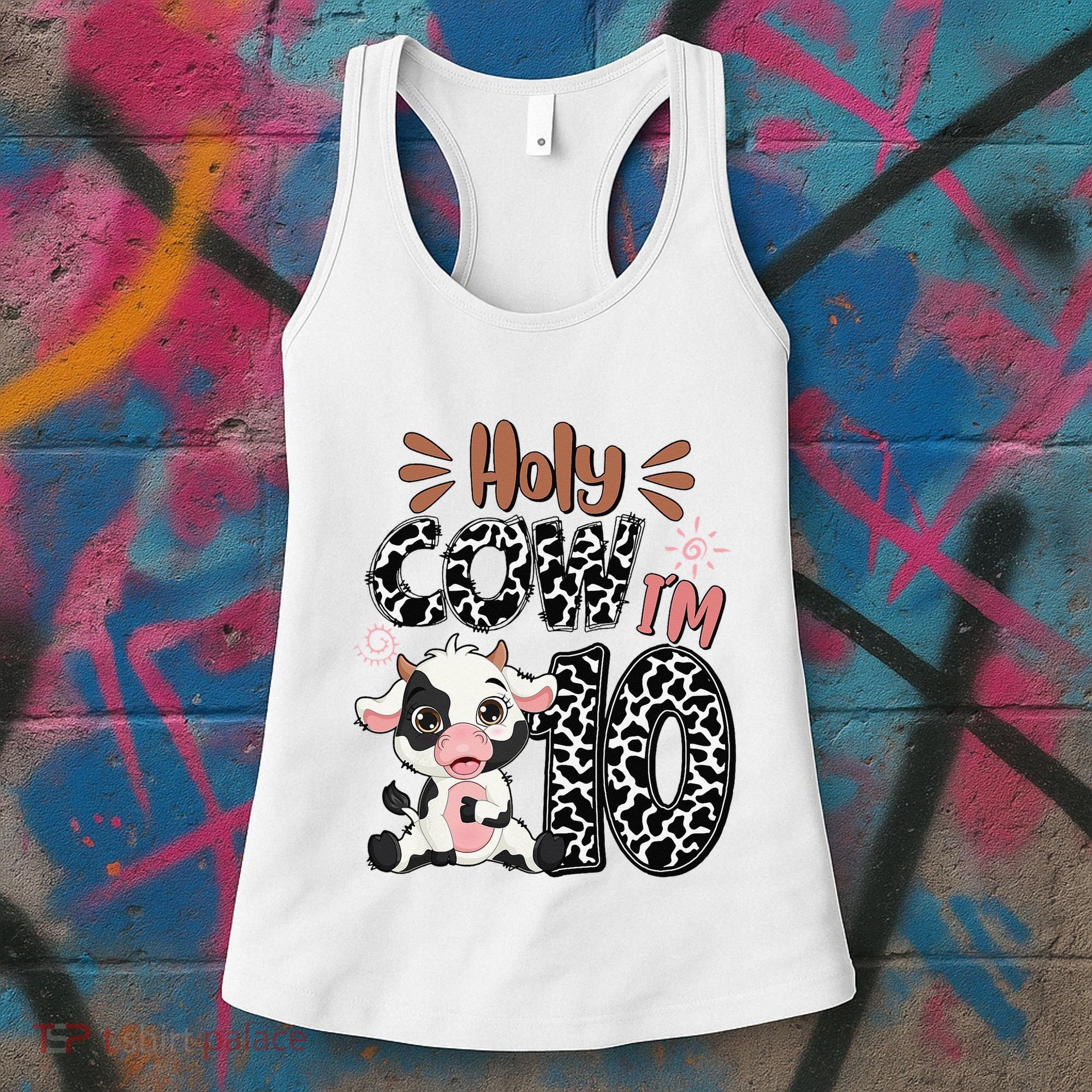 Holy Cow I'm 10 Birthday 10th Cow Farm Animals Bday Women's Tank Top