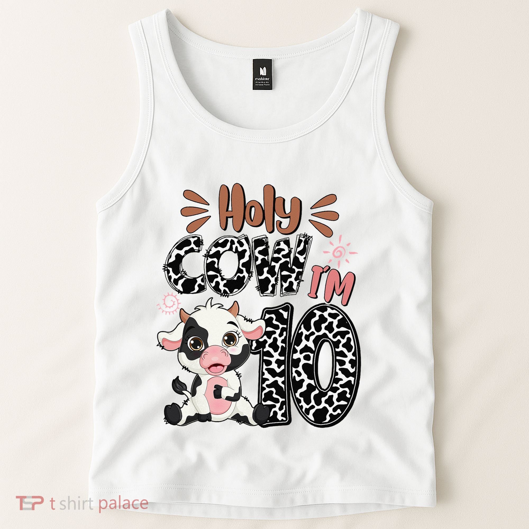 Holy Cow I'm 10 Birthday 10th Cow Farm Animals Bday Tank Top