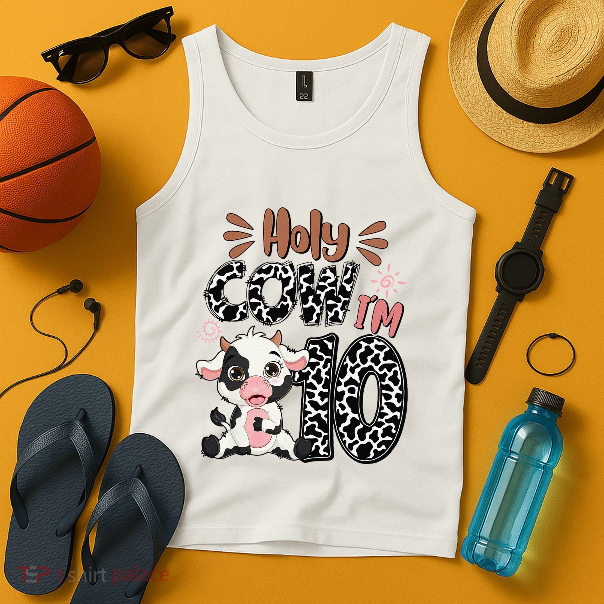 Holy Cow I'm 10 Birthday 10th Cow Farm Animals Bday Tank Top