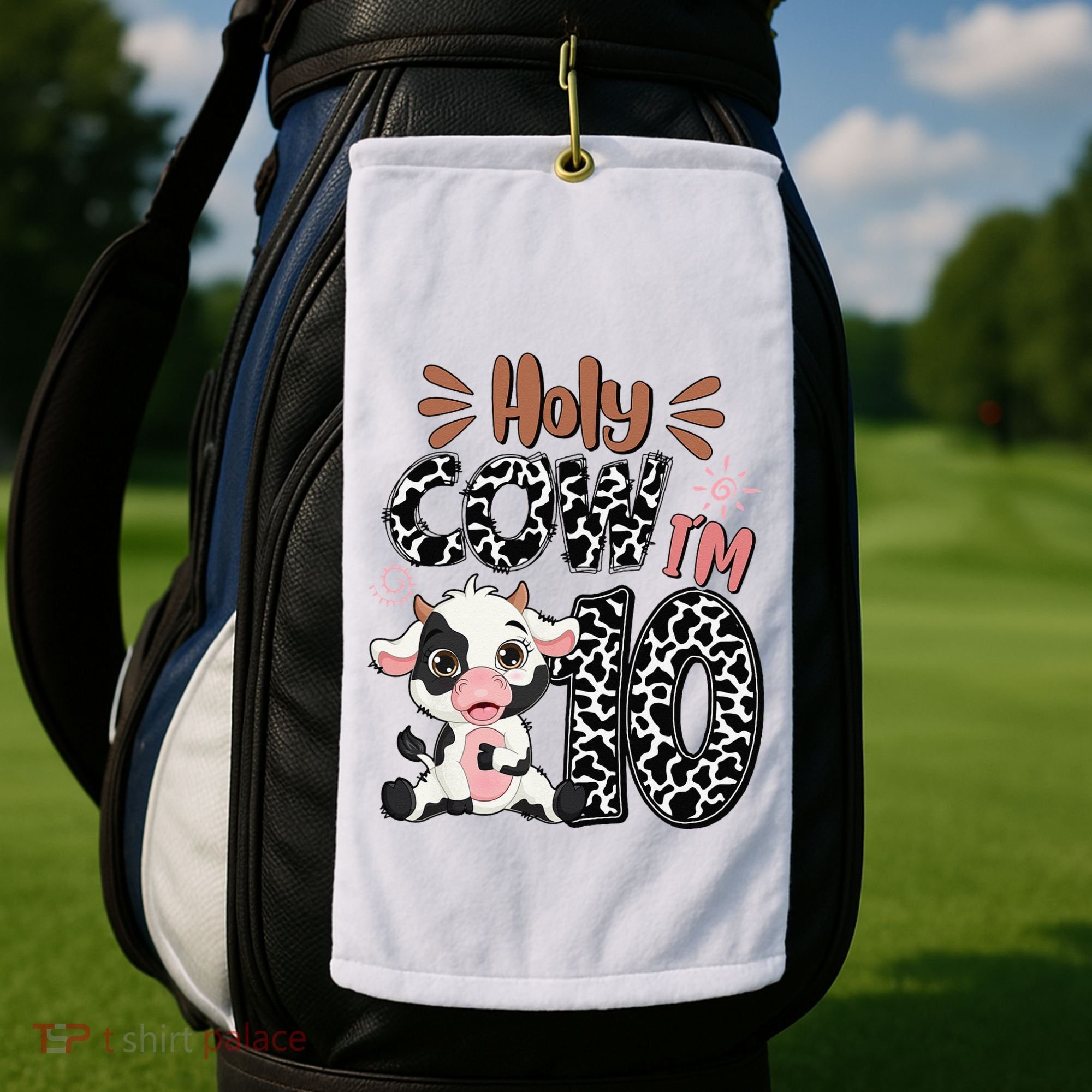 Holy Cow I'm 10 Birthday 10th Cow Farm Animals Bday Golf Towel
