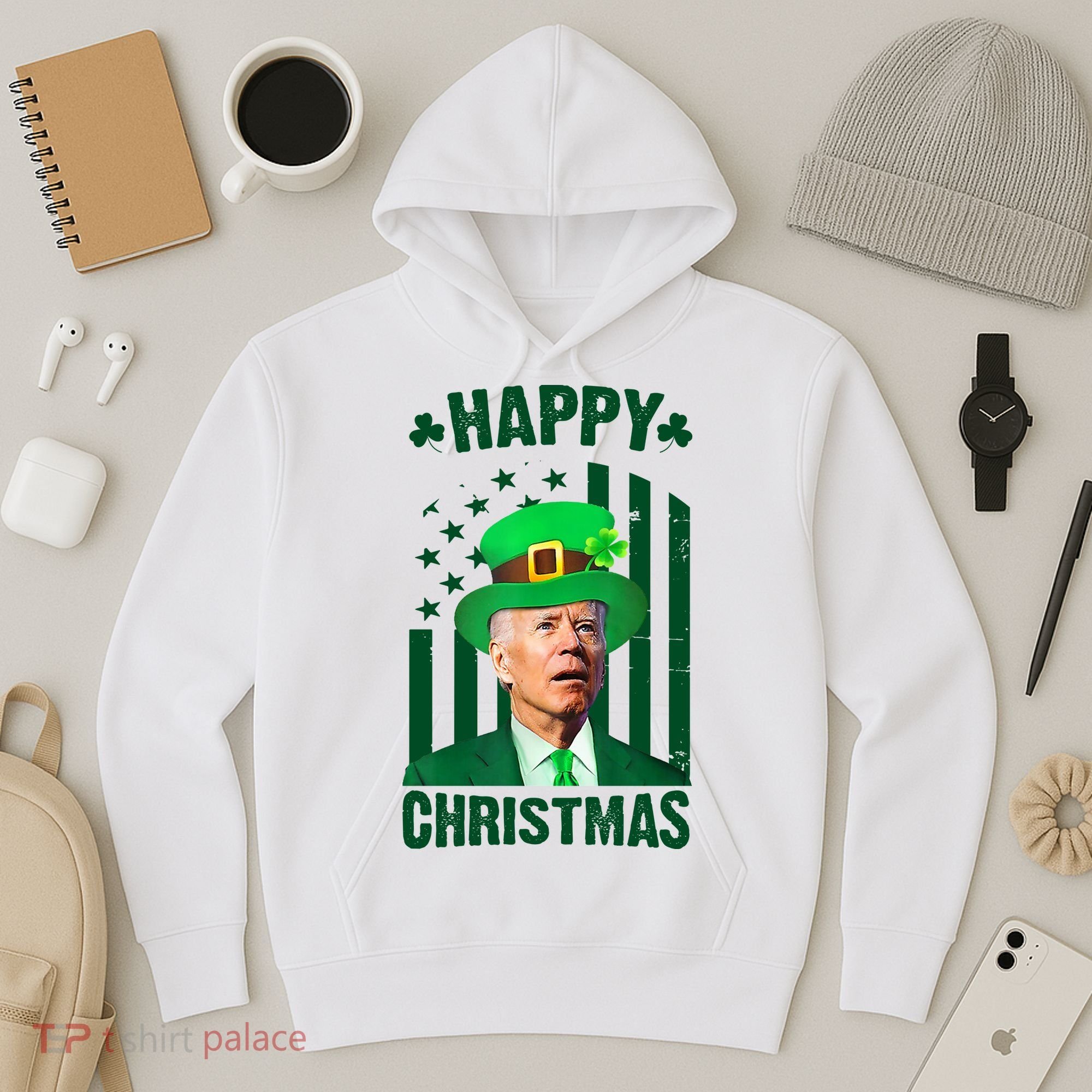 Happy Christmas Joe Biden Funny St Patrick's Day Hoodie