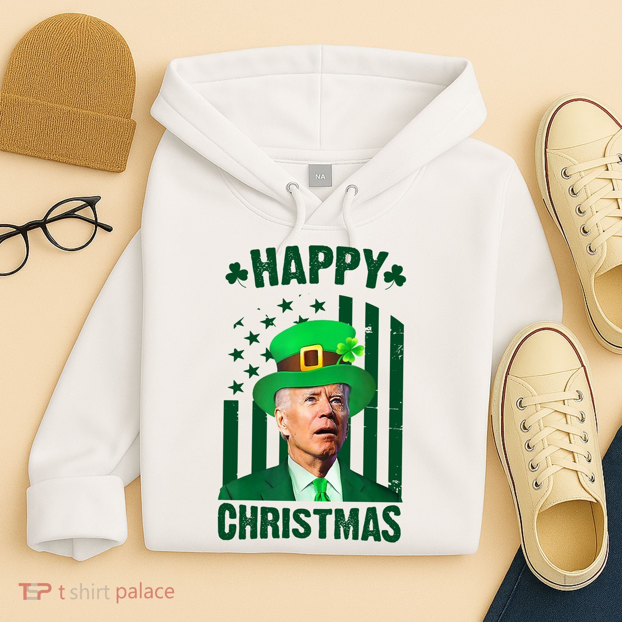 Happy Christmas Joe Biden Funny St Patrick's Day Hoodie