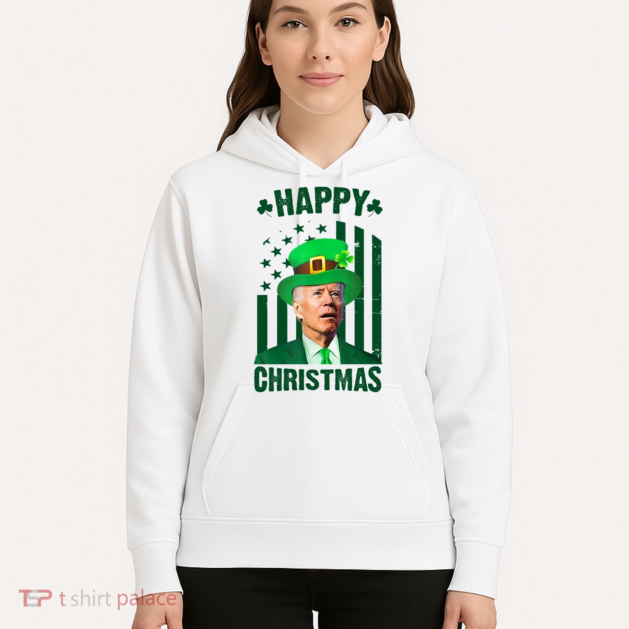 Happy Christmas Joe Biden Funny St Patrick's Day Hoodie