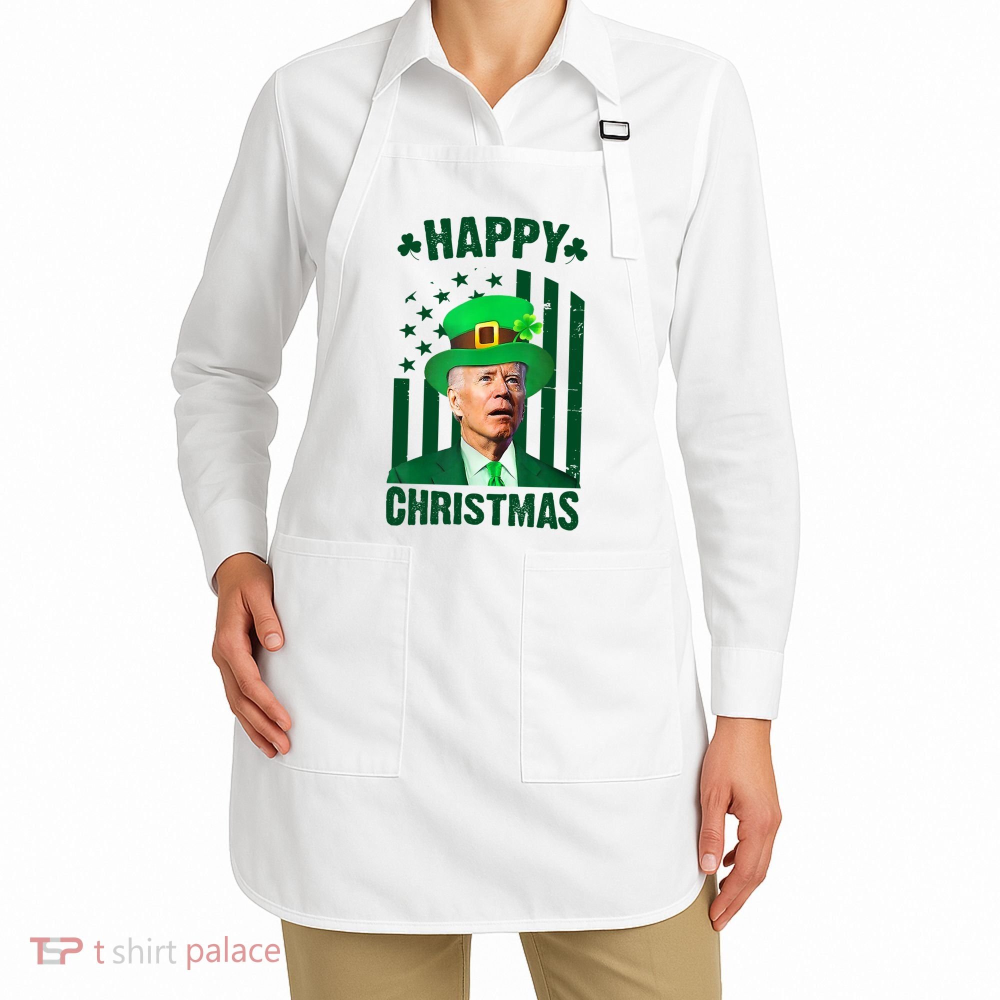 Happy Christmas Joe Biden Funny St Patrick's Day Apron