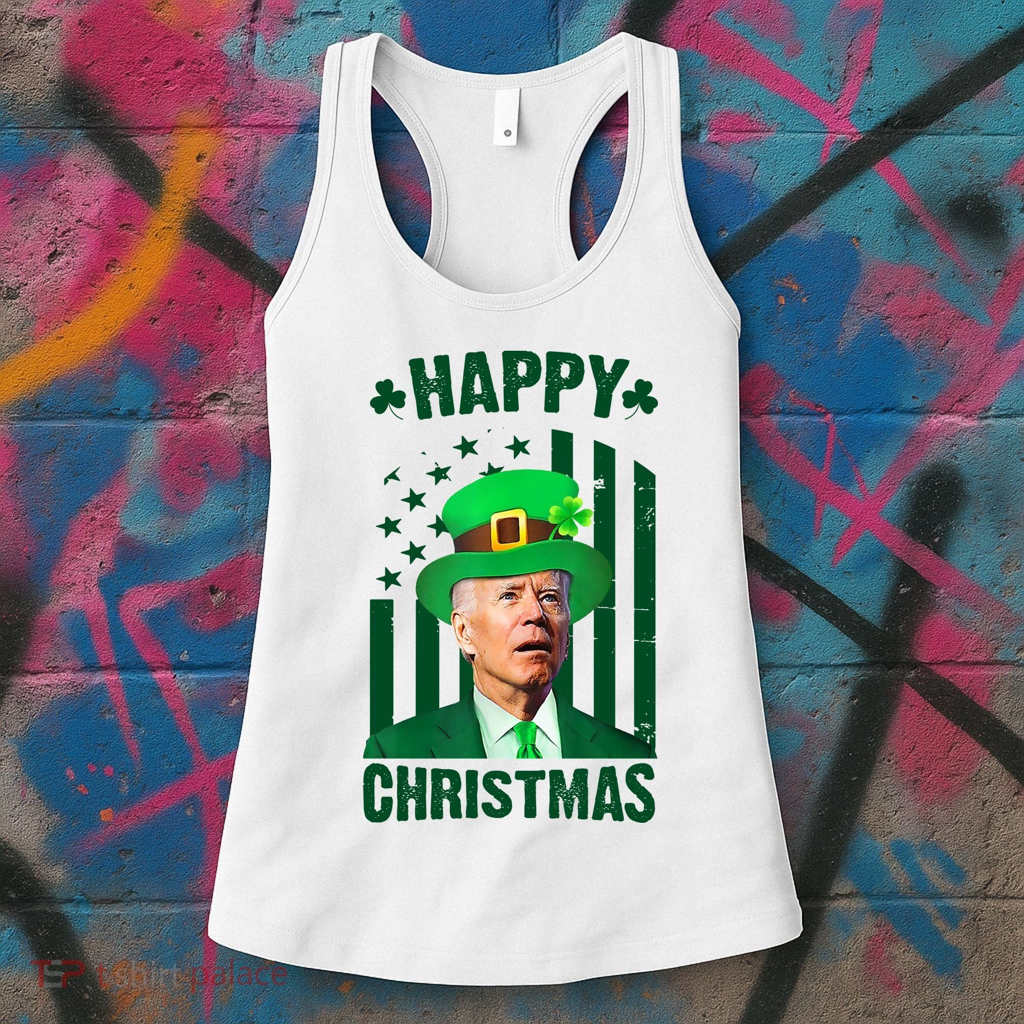 Happy Christmas Joe Biden Funny St Patrick's Day Women's Tank Top