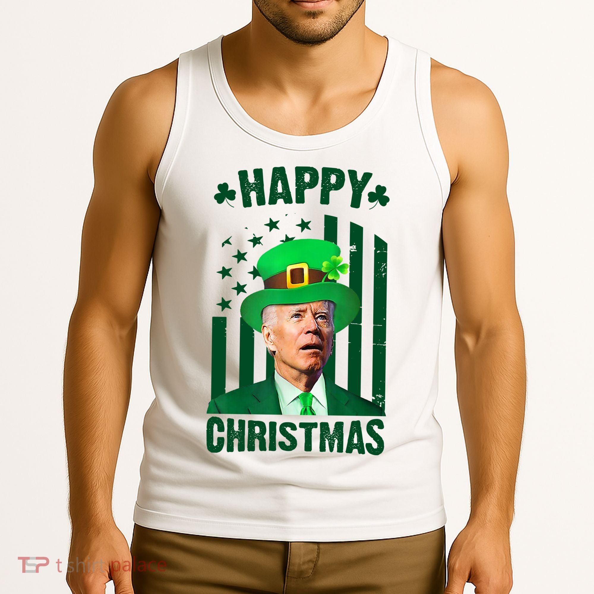 Happy Christmas Joe Biden Funny St Patrick's Day Tank Top
