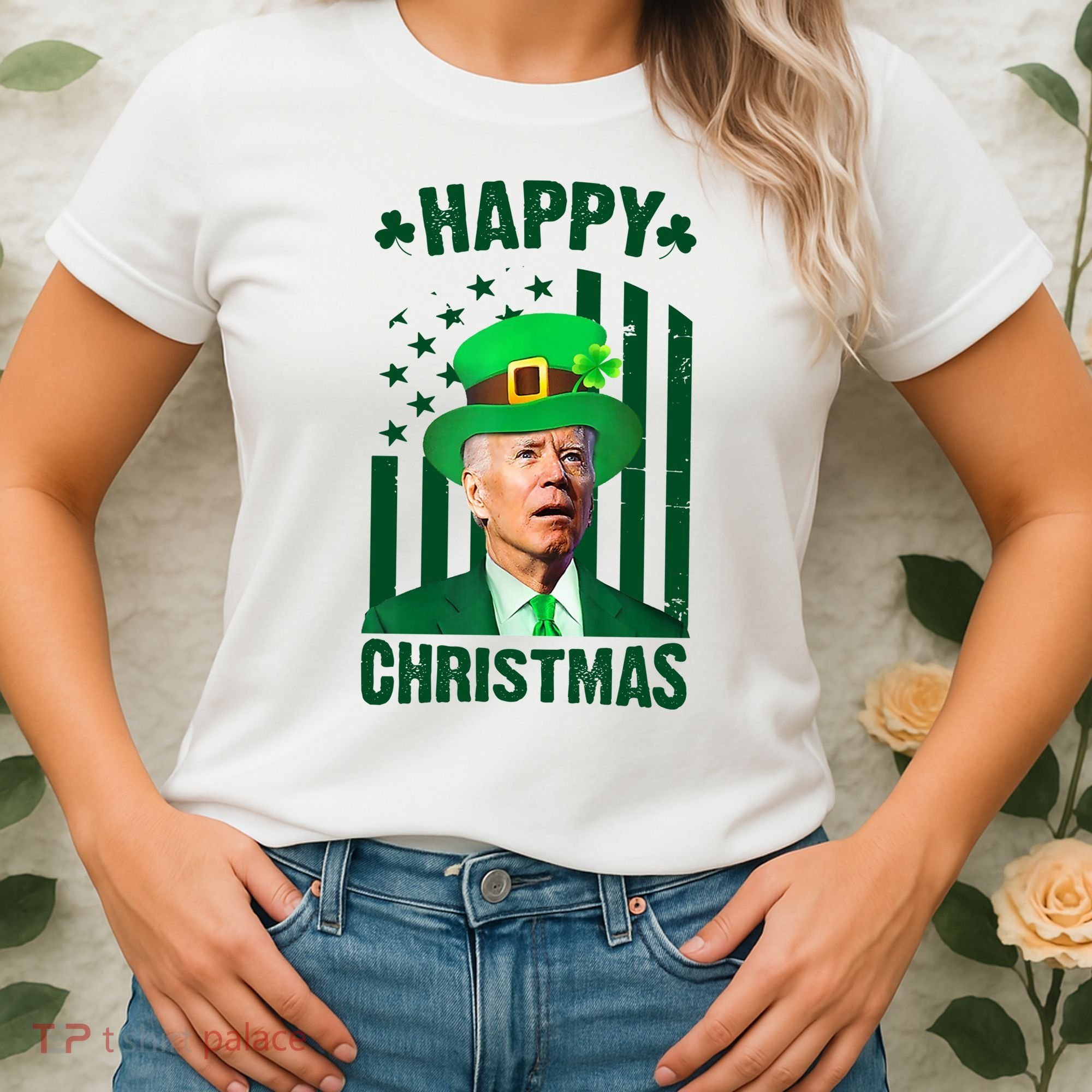 Happy Christmas Joe Biden Funny St Patrick's Day Women's T-Shirt