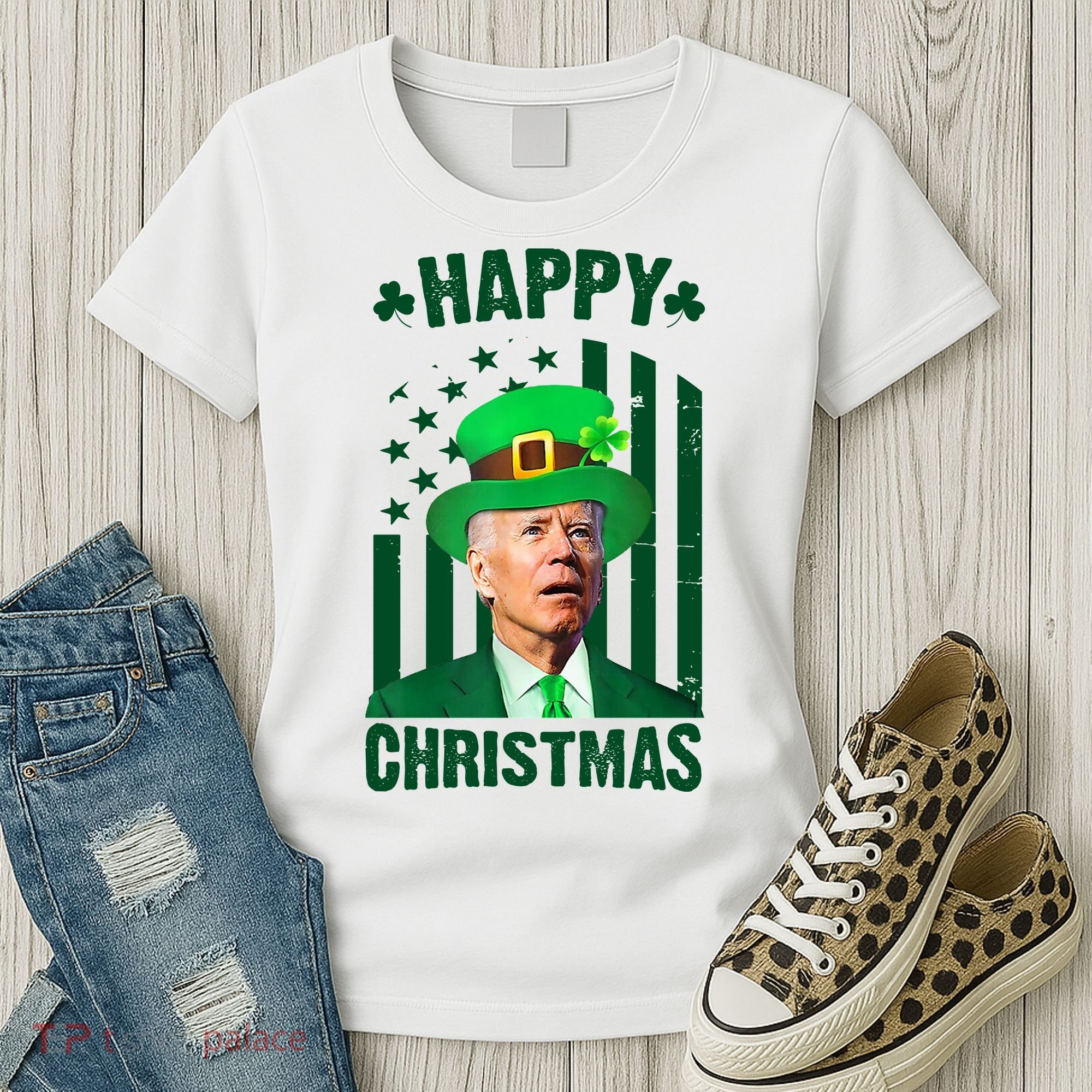Happy Christmas Joe Biden Funny St Patrick's Day Women's T-Shirt