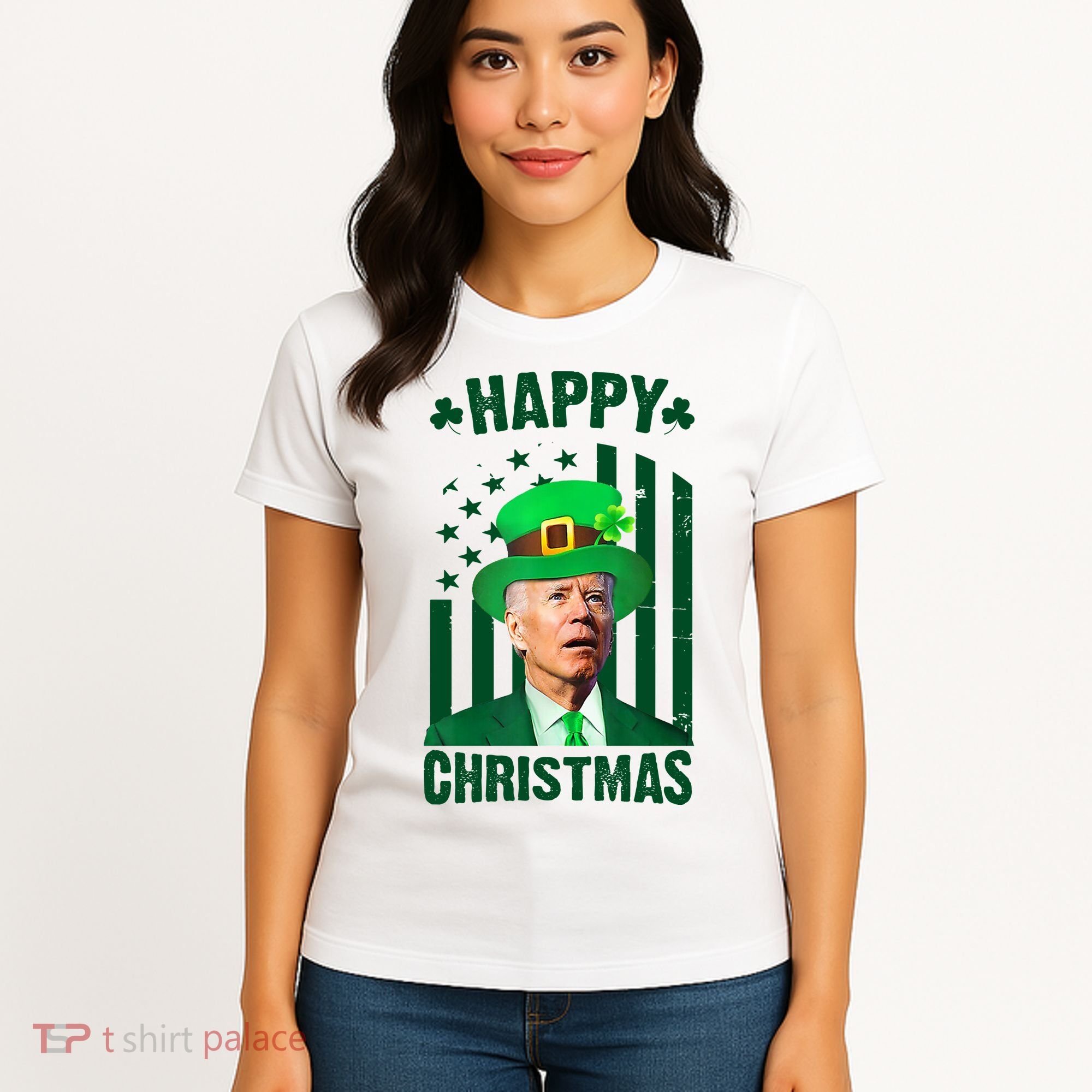Happy Christmas Joe Biden Funny St Patrick's Day Women's T-Shirt