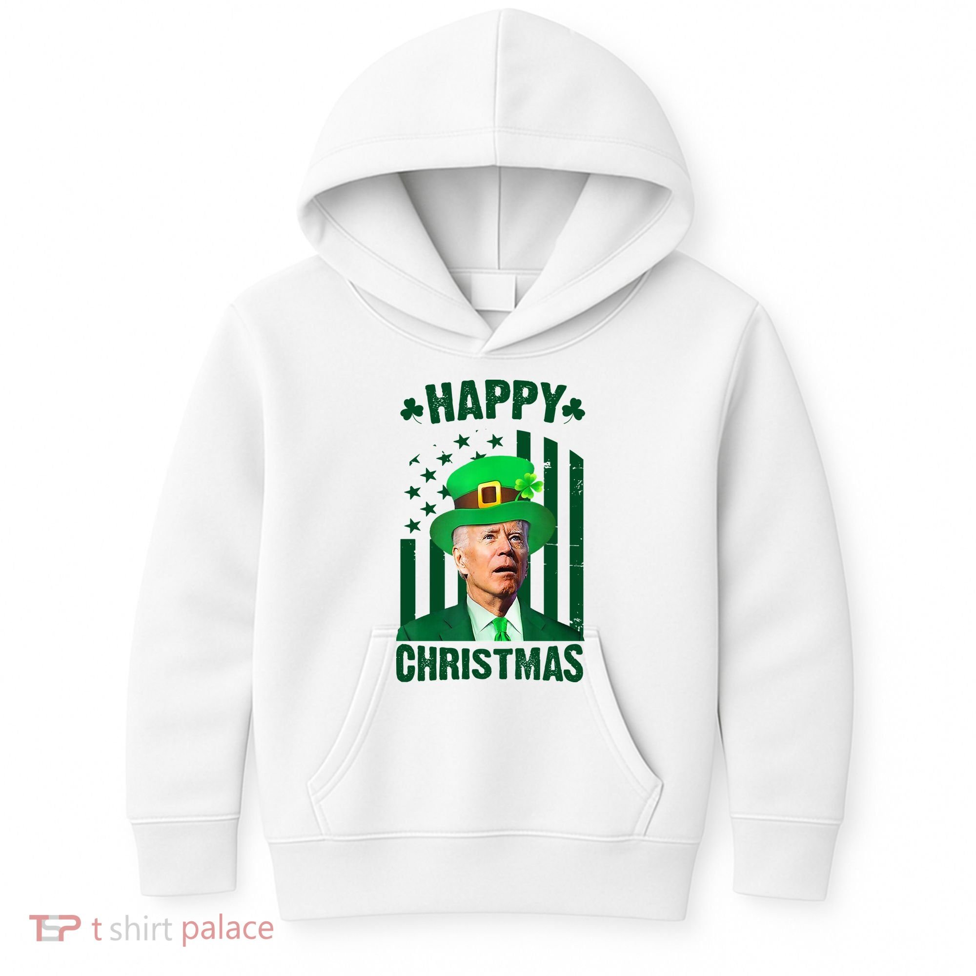 Happy Christmas Joe Biden Funny St Patrick's Day Kids Hoodie
